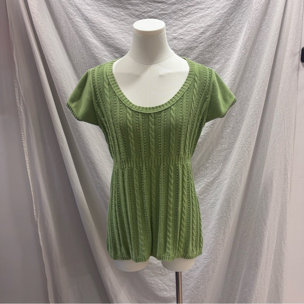 Aeropostale Green Knit Babydoll Sweater Short Sleeve Size Large Y2K Vintage